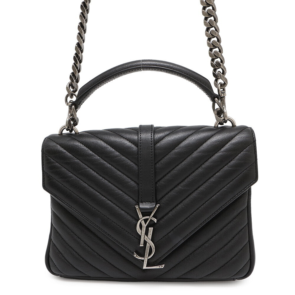 Saint Laurent Paris Handbag College Leather Chain Shoulder Bag Black - Picture 1 of 12